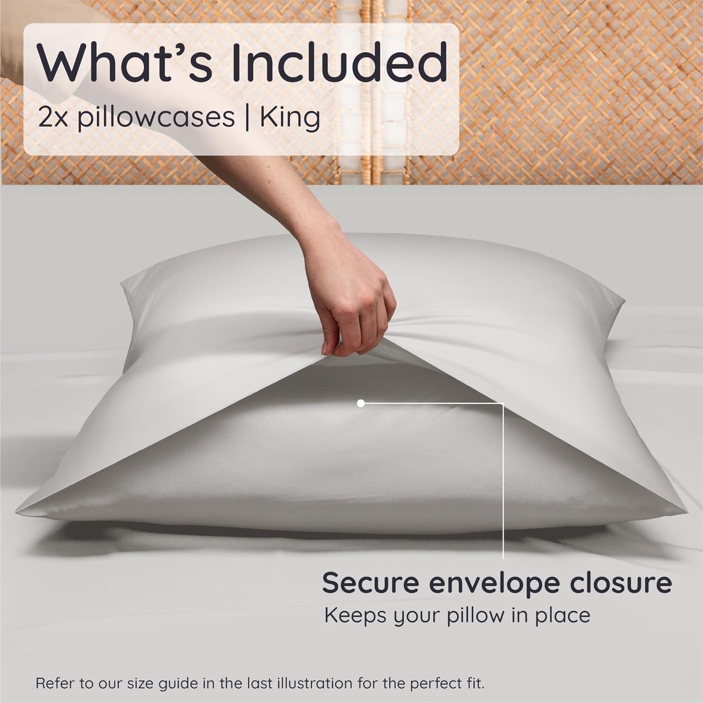 Bambaw 100% Viscose Derived from Bamboo Pillowcase King Size – Set of 2 Cooling Pillow Cases for Hair Protection with Envelope Closure, Breathable & Anti Acne Pillowcase (Moonlight Gray)