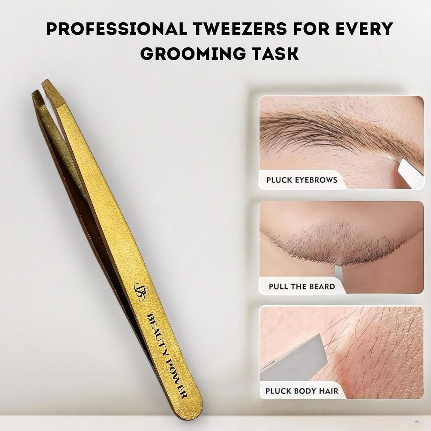 Professional Tweezers in Case - Slant, Durable Lightweight German Stainless Steel, Ultra Precision Tweezers for Eyebrows, Facial Hair, Chin, and Ingrown Hair Removal - Gift (Gold)