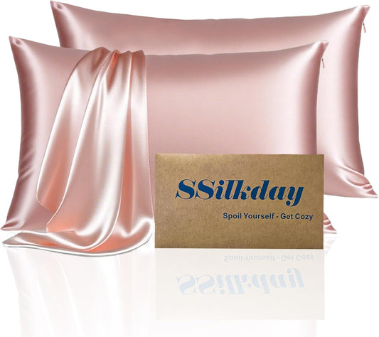 Mulberry Silk Pillow Cases Queen Size Set of 2, Ultra Smooth Soft Breathable Cooling Pillow Cases for Hot Sleepers, Silk Satin Pillowcases 2 Pack with Zipper for Hair and Skin, Gifts for Women