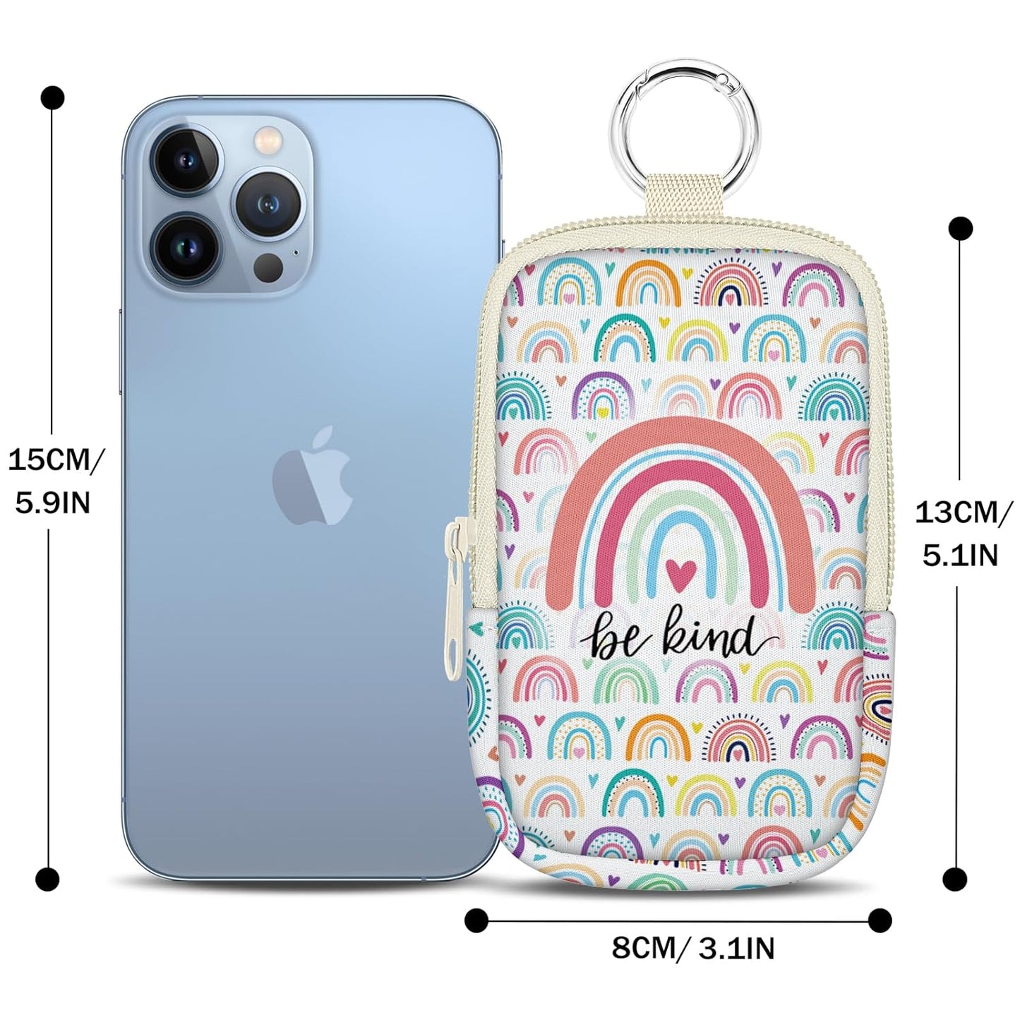 Be Kind Rainbow Hand Sanitizer Spray Case, Hand Sanitizer Holder Zippered Pouch, Cute Fashion Accessory with Snap Hook for Glow Mist and Power Mist 1FL OZ