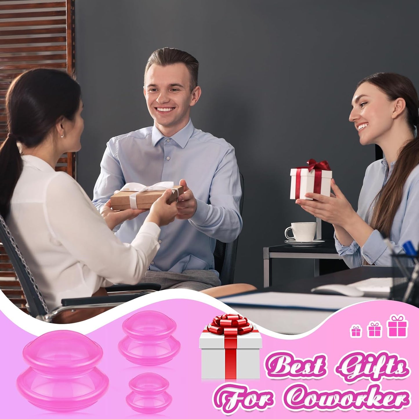 TrelaCo 6 Pcs Cupping Kit for Massage Therapy 3 Sizes Silicone Cupping Set Chinese Massage Therapy for Studio Household Cellulite Joint Pain Muscle Pain(Clear Hot Pink)