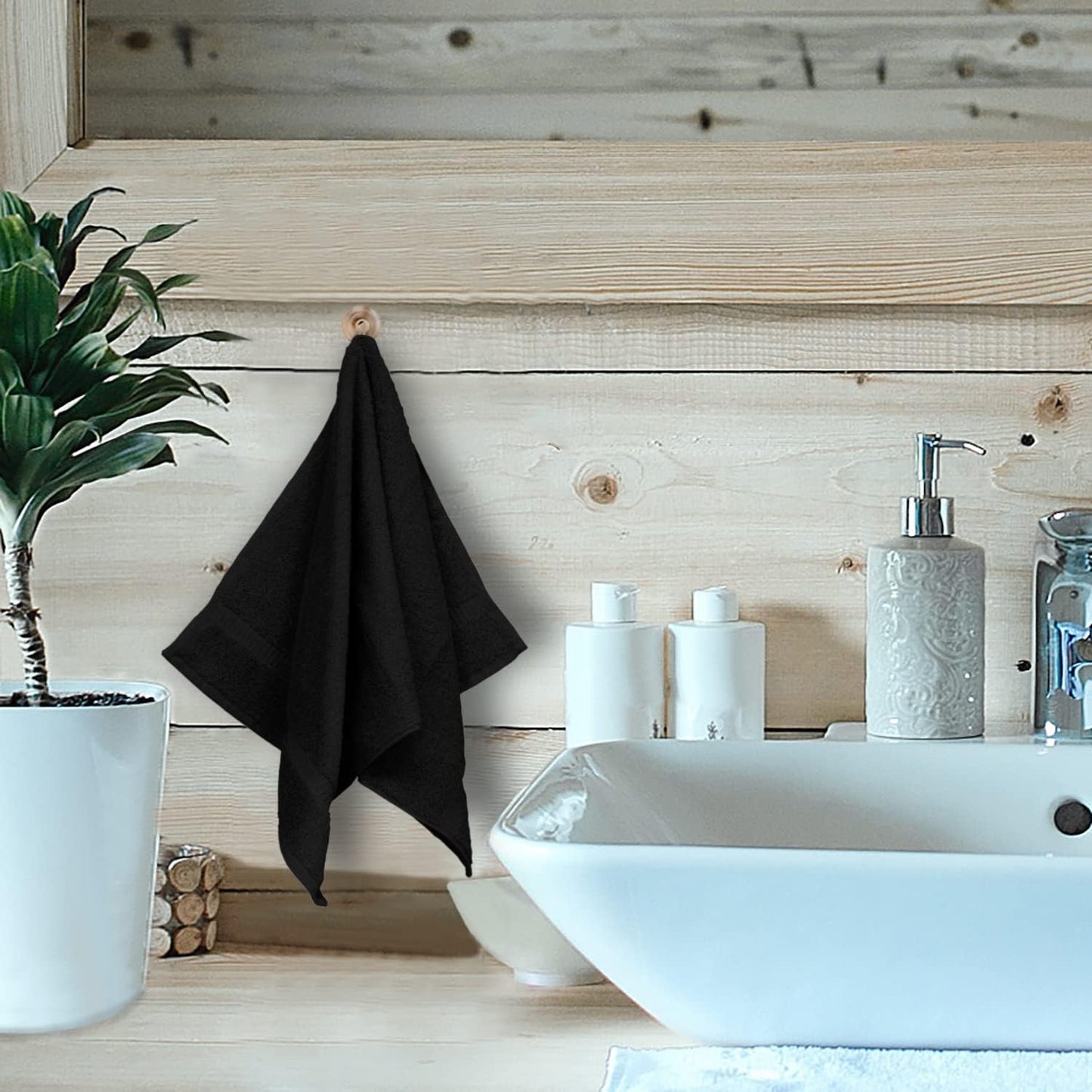 Monogrammed Hand Towel, Personalized Initial Gift, Extra Absorbent 100% Turkish Cotton - Soft Terry Finish - Set of 2 - Gold Block Initial M - Embroidered on Black Towels