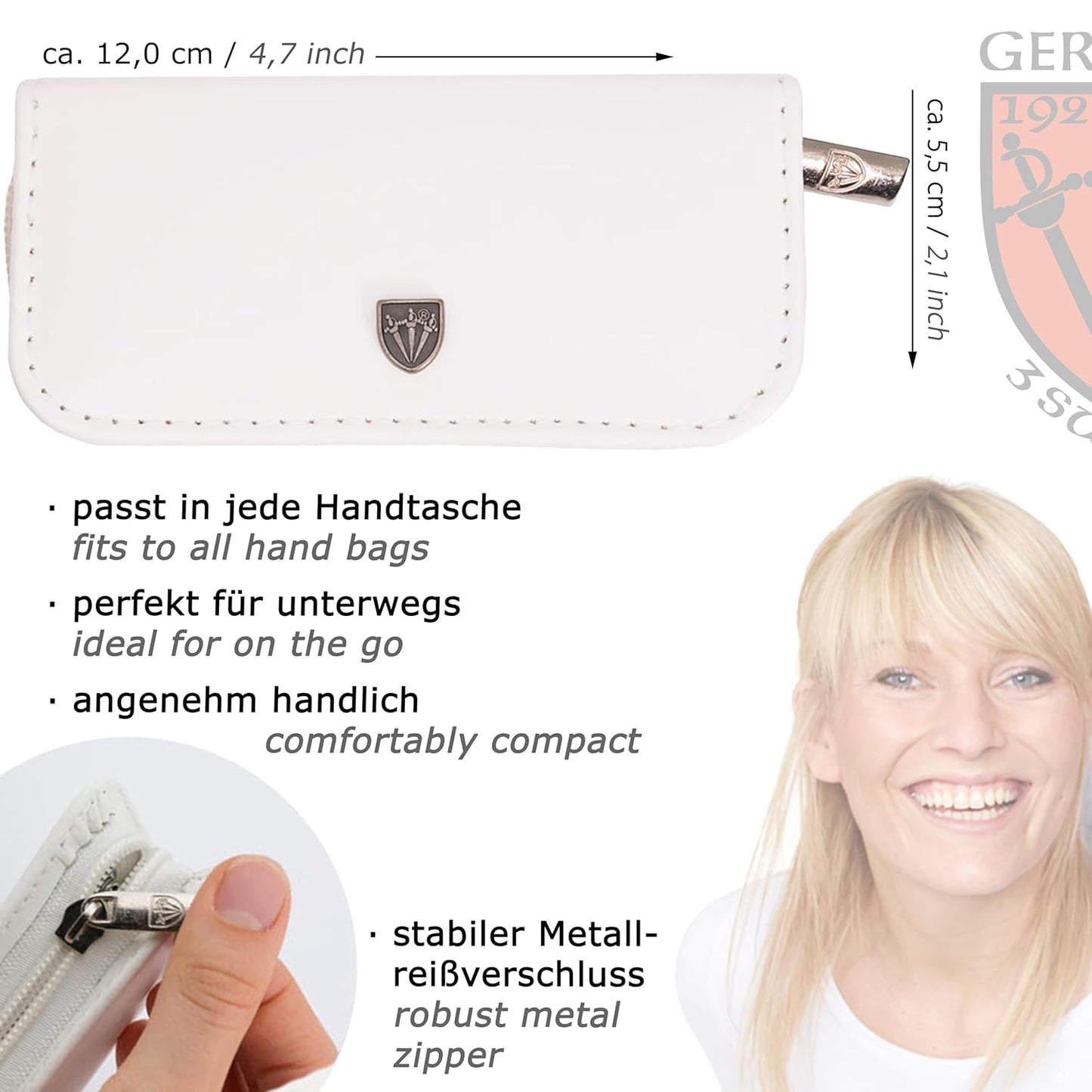 3 Swords Germany - brand quality 5 piece manicure pedicure grooming kit set with synthetic leather case white - Made in Germany