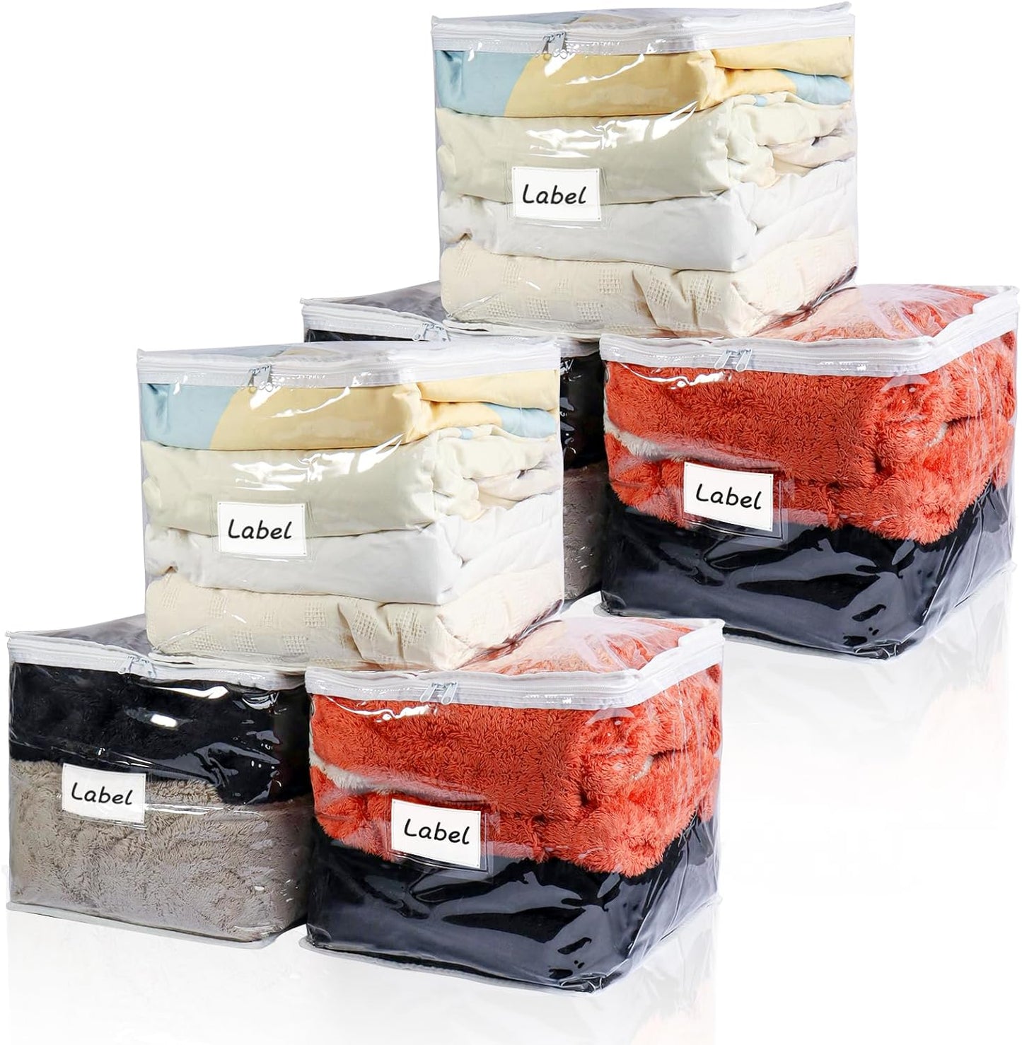 Clear Zippered Storage Bags Plastic Sweater Storage Bags with Zipper 6 Packs Clothing Organizer for Blankets Linen Sweater Bed Sheet Quilt Clothes Pillow (12 x 12 x 12 Inch)