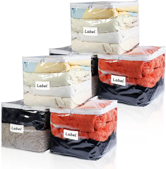 Clear Zippered Storage Bags Plastic Sweater Storage Bags with Zipper 6 Packs Clothing Organizer for Blankets Linen Sweater Bed Sheet Quilt Clothes Pillow (12 x 12 x 12 Inch)