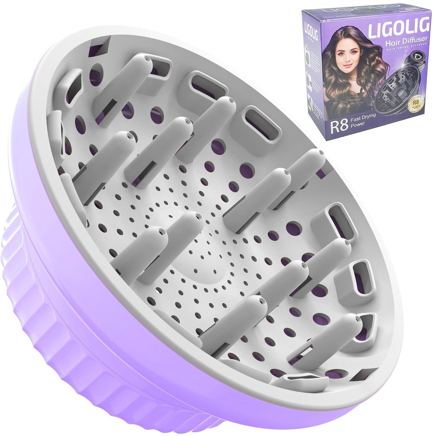 Hair Difuser Attachment Universal Diffuser Hair Dryer for 1.4-inch to 2.4-inch Blow Dryer, Hair Diffuser for Curly Hair and Natural Wavy Hair (Purple)