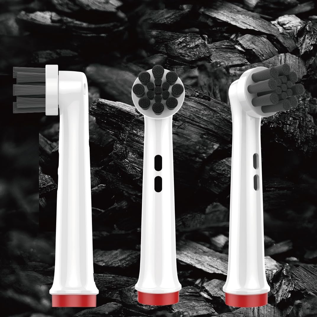 Replacement Toothbrush Heads Compatible with Oral-B Braun Electric Toothbrushes Adults, Black, Bamboo-Charcoal Infused Bristles Refills for Oral B Handles 3756 3757 3744 3765 3709 4729 (16)
