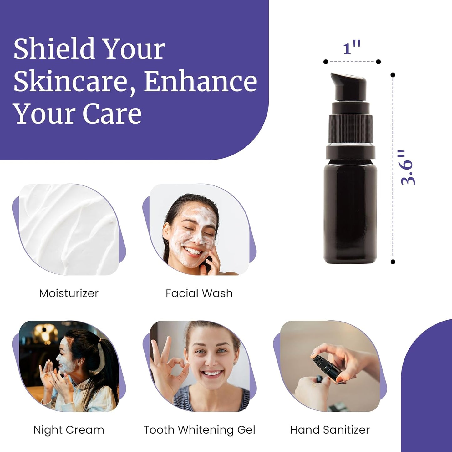 Infinity Jars Ultraviolet Glass Push Pump Bottle 30 Ml (1 fl oz) Refillable Containers for Lotion Homemade Cosmetics Make-up Skin Care Cream, Lotion, Shampoo, Conditioner Dispenser Bottles