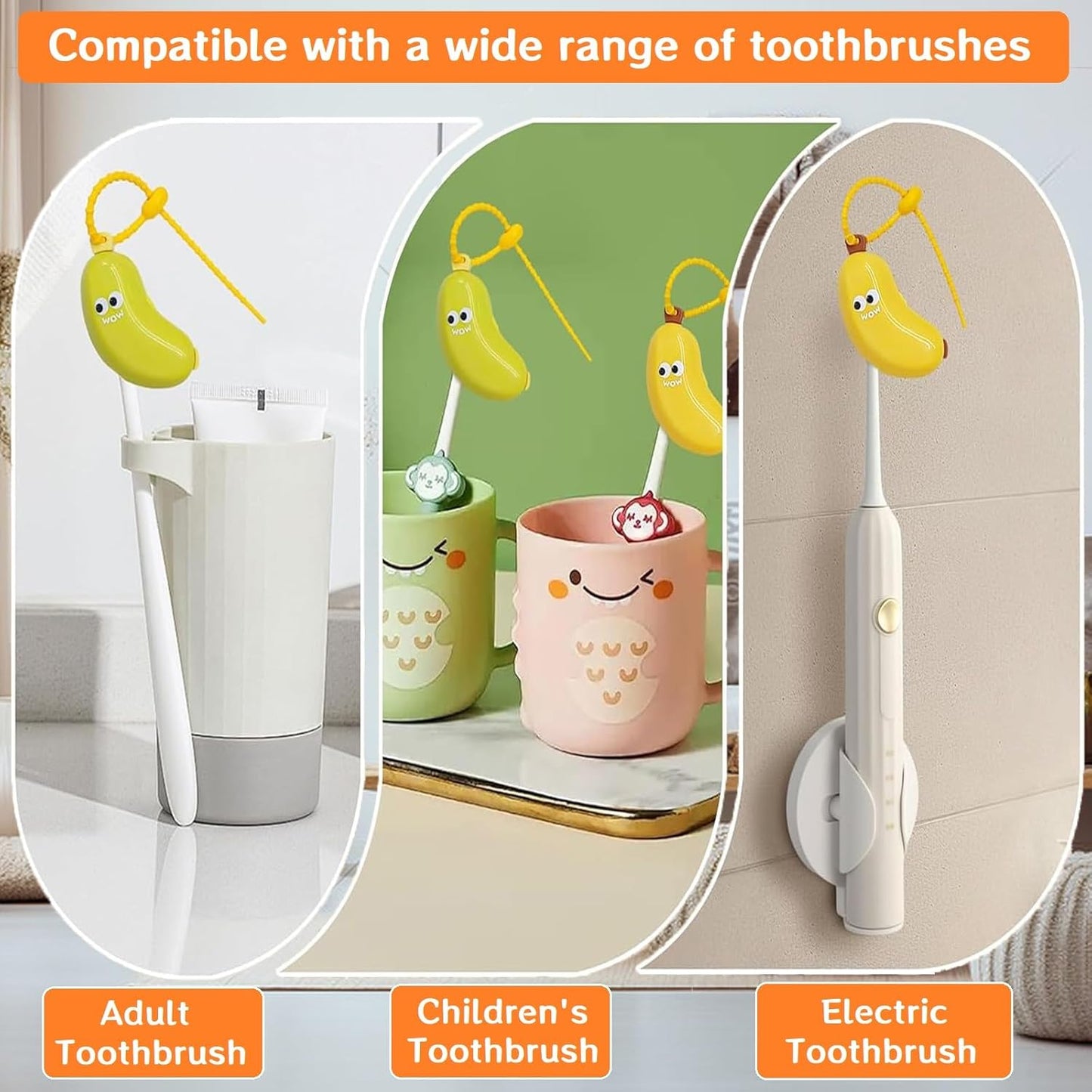 2-in-1 Travel toothbrush holder-Toothbrush covers with Toothpaste case,Portable Reusable Organizer with Banana smile-cute toothbrush cap for Electric&Manual Toothbrush,Ideal for Home&Travel (Green)