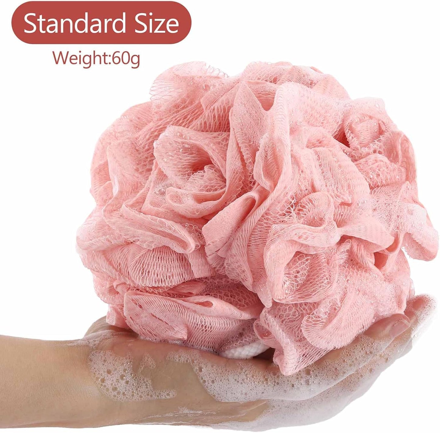 BTYMS 4 Pcs Loofah Sponge 60g/pc Mesh Pouf Bathing Sponges Bath Scrunchies Shower Puff