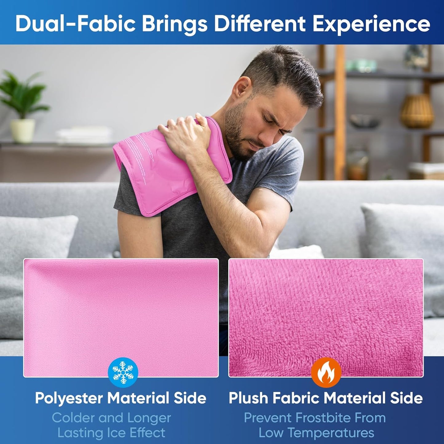 APEXUP Gel Ice Packs for Injuries Reusable, Flexible Double Sided Cold Packs for Injuries, Ice Pack for Knee, Shoulder, Back, Hip, Leg, Arm (Pink, L, 1PK)