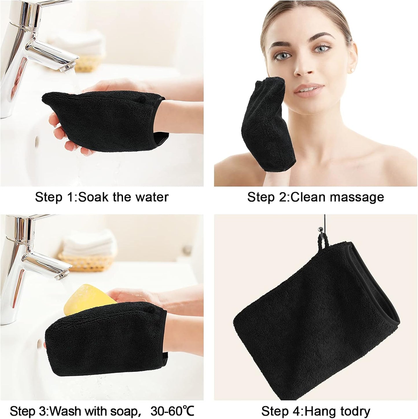 PHOGARY 10 Pack Microfiber Body Wash Mitts, Soft Face Mitten, Bath Spa Cloth, Reusable Makeup Remover Mitt Gloves, European Style Wash Cloth,6×8inch, Black and Grey