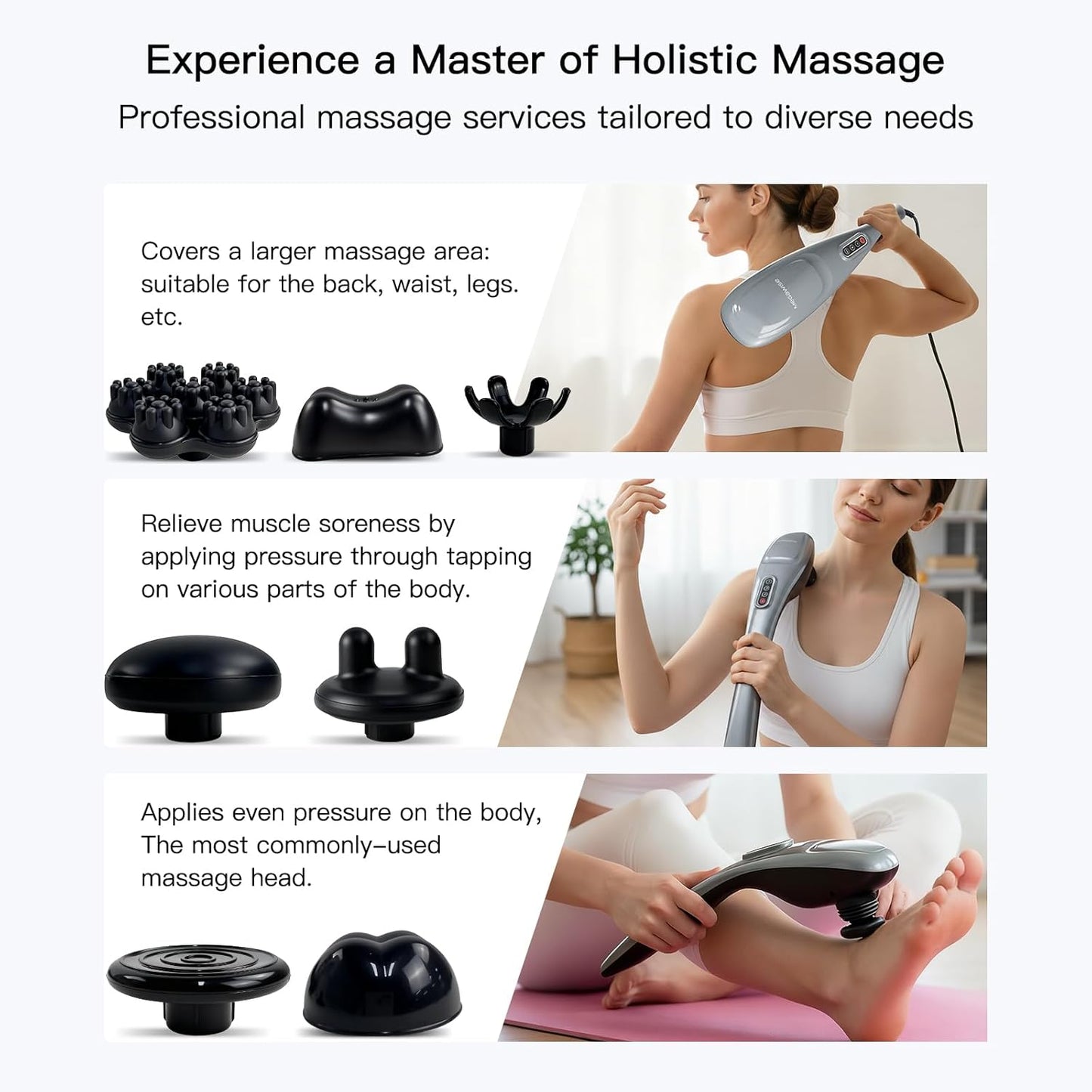 MEGAWISE Handheld Deep Tissue Neck Back Electric Massager for Shoulder, Waist, Leg, 3700 RPM Powerful Motor with 5 +2 Nodes & 5 Speeds, Knotty Muscle, A Little Heavy