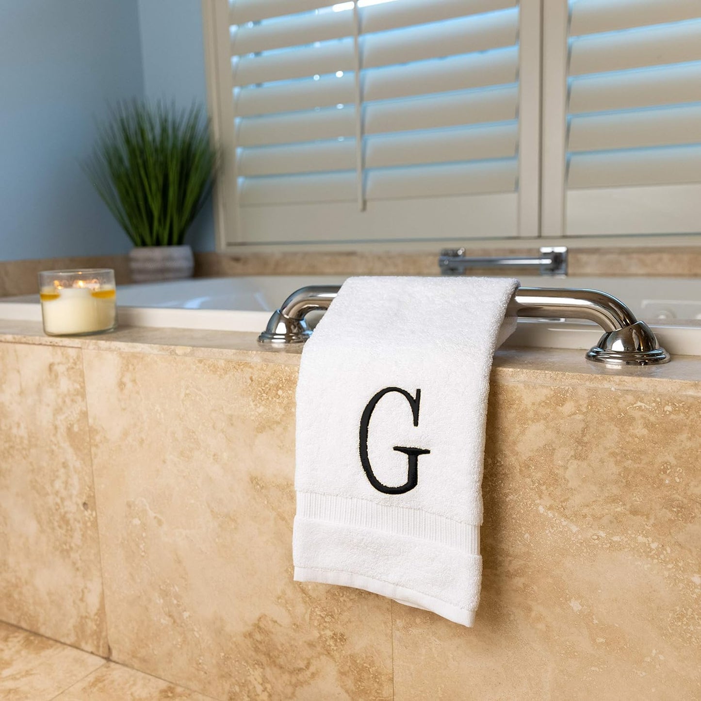 Black Powder Room Hand Towel - Monogram Initial Hotel Quality Decorative Embroidered Luxury Towel for Spa - GOTS Organic Certified - Pack of 2, Letter G