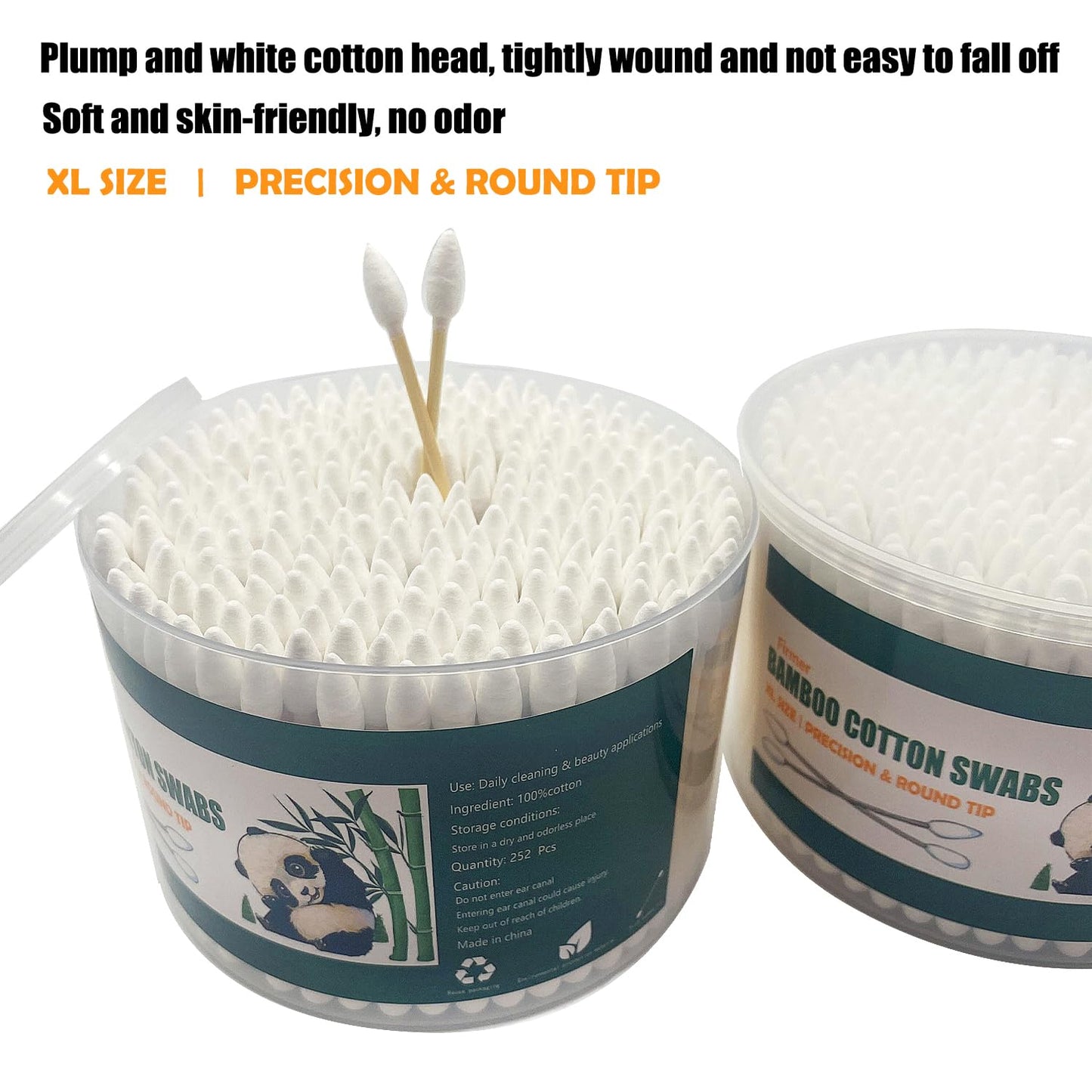 Thick Cotton Swabs,XL Size Natural Bamboo Cotton Buds,Precision & Round Tip 252pcs