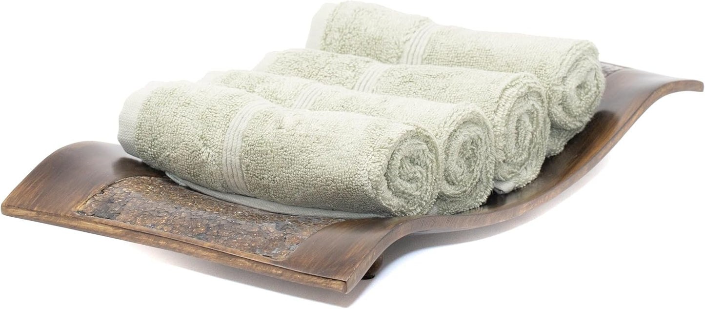 Mosobam Luxury Turkish Towels Set of 4 Washcloths 13X13 Seagrass Green 700 GSM Bamboo Viscose & Aegean Turkish Combed Cotton