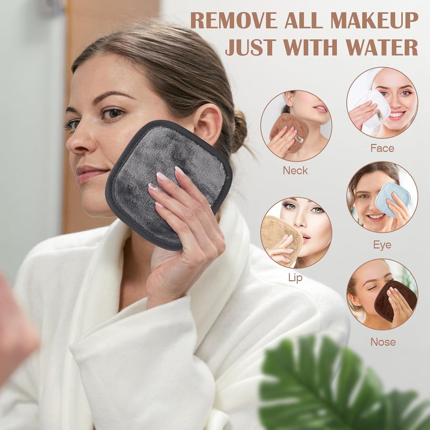 Orighty Makeup Remover Cloths 7-Day Set, Premium & Reusable Makeup Remover Pads, Erase Make-up With Just Water, Make-up Set For Eyes, Lips, Foundation and more, Ideal Choice For Women (Neutrals)