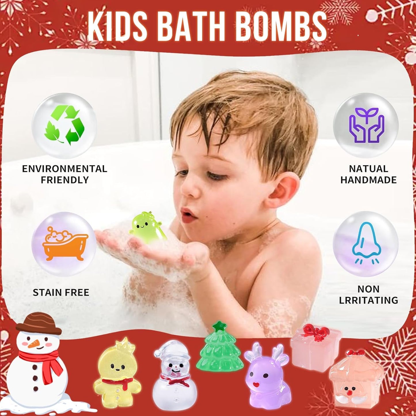 Christmas Bath Bombs for Kids Apple Bath Bombs with Christmas Luminous Mini Resin Toys Inside Christmas Toys Christmas Treat Bags Gifts Kids Skin Care Bathbombs