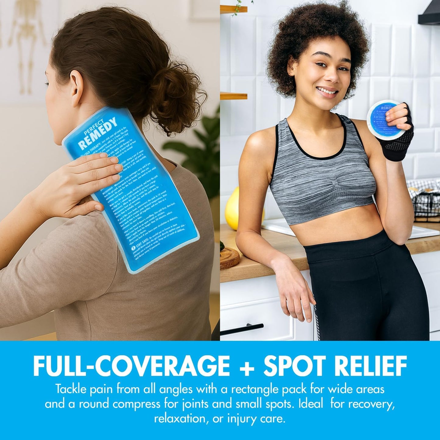 Perfect Remedy Rectangle (Blue, Regular) & Round Gel Ice Pack (5pcs) Bundle, Hot & Cold Ice Packs for Injuries Reusable for Body Tension & Muscle Pain Relief – Soft, Flexible & Adapts to Any Area