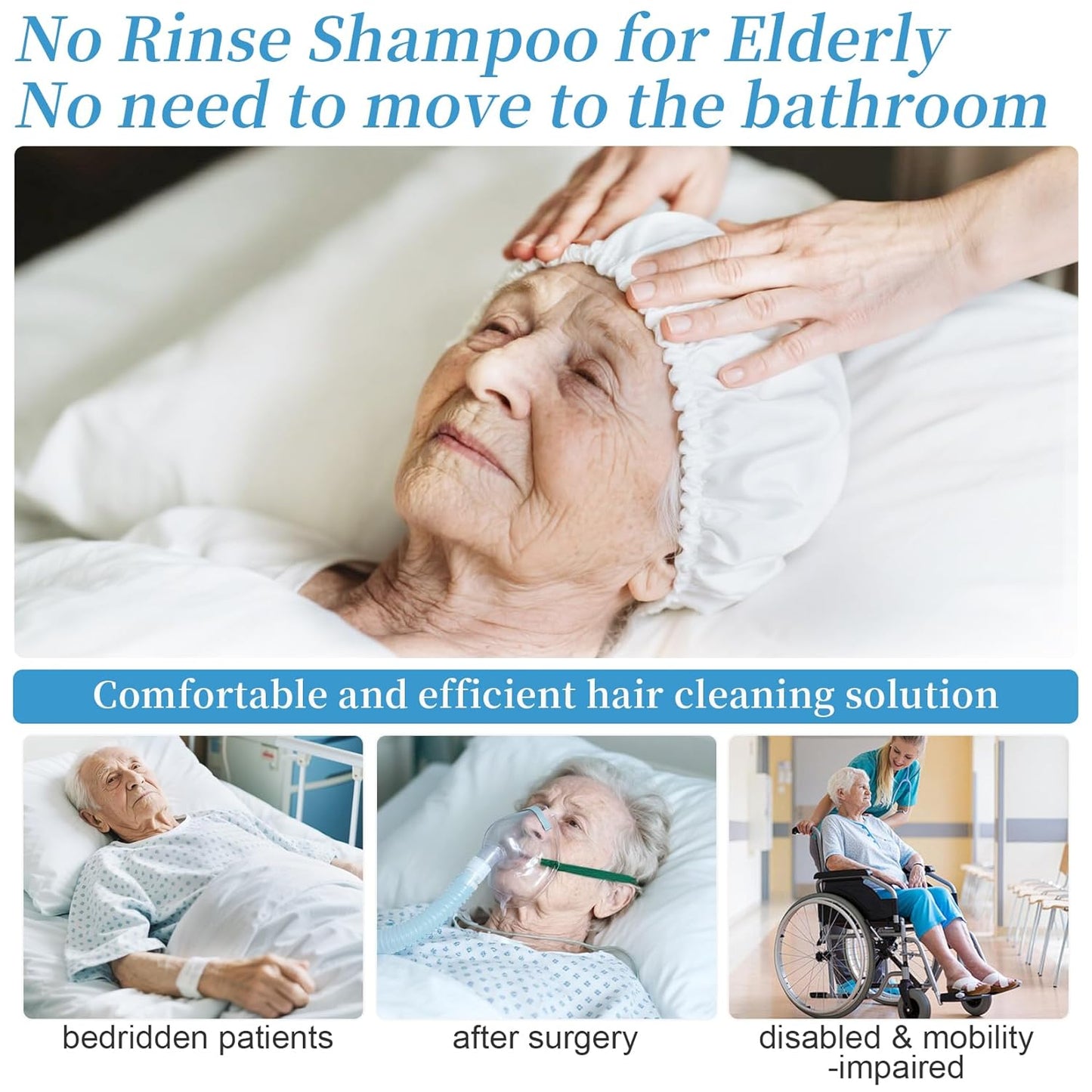 2PCS Shampoo Caps No Rinse - Rinse Free dry Shower Cap Shampoo Conditioner Rinseless Waterless Hair Washing Cap For Elderly Adults Men Women Hospital After Surgery Bedridden Patient（Short Hair）