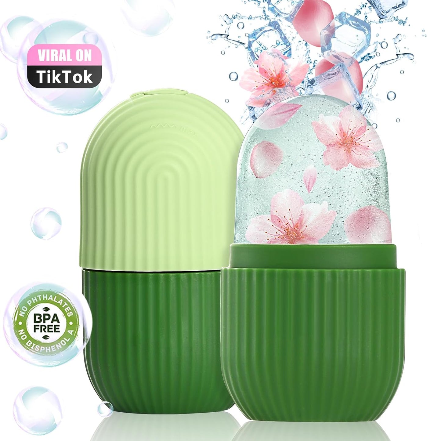 Ice Roller for Face and Eye, Facial Beauty Roller Skin Care Tools, Ice Facial Cube, Gua Sha Massage, Silicone Ice Mold for Face Beauty (Green)