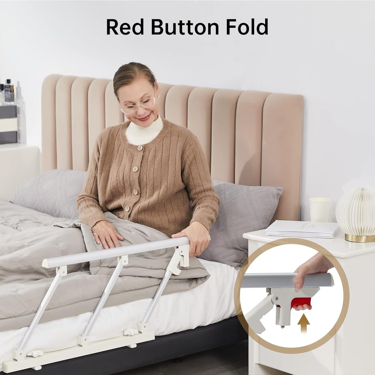 ELENKER Bed Safety Rail, Folding Bed Assist Handle Adjustable Medical Hospital Assistive Devices Bed Railing for Elderly Seniors Adults,28.5"x16.3"