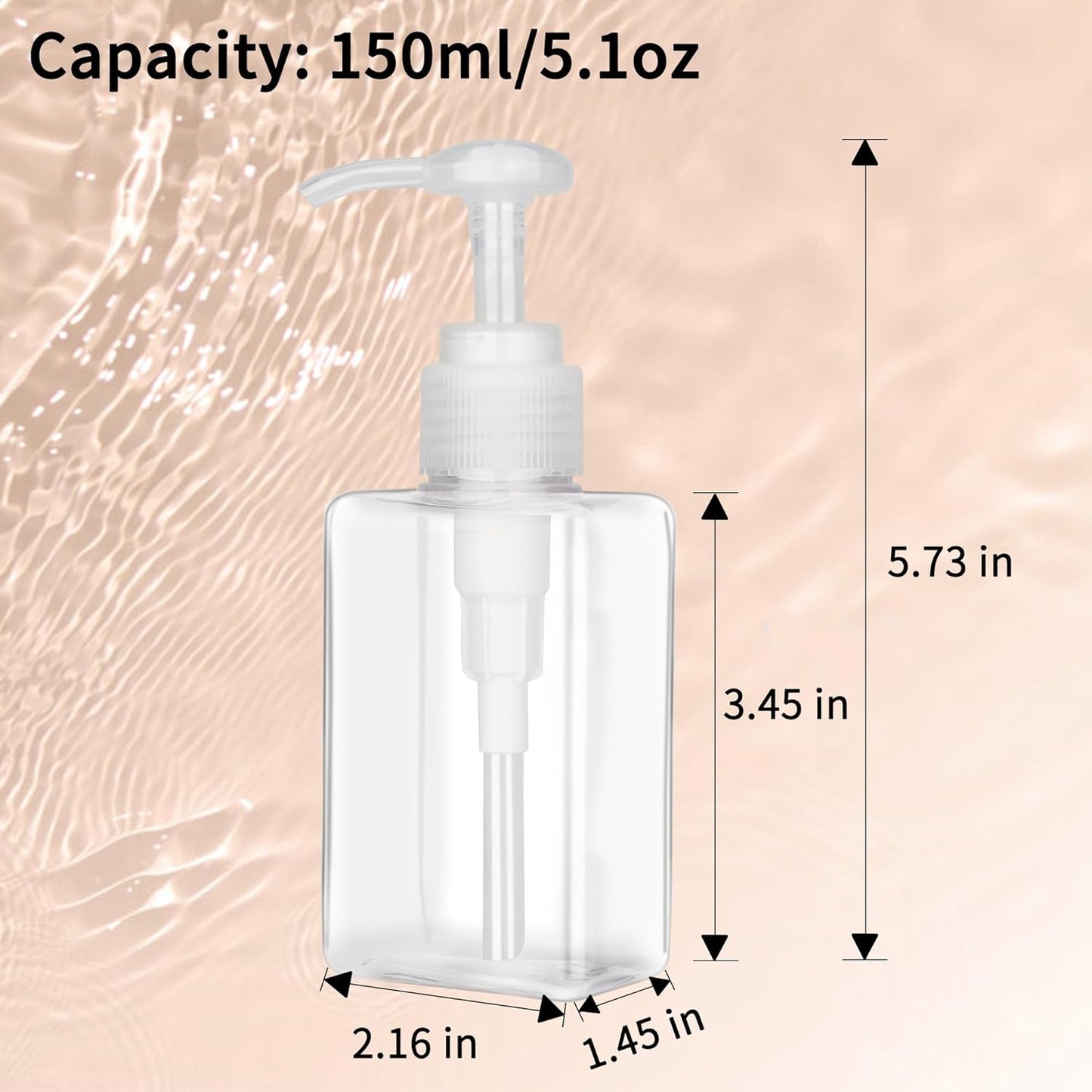 150ml (5.1oz) Pump Bottle Dispenser Jansburg 2 Pack Refillable Flat Square Plastic Lotion Dispenser Leakproof Empty Lotion Pump Bottle for Essential Oil Soap Lotion Shampoo Clear