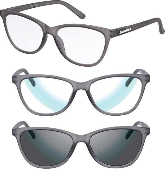 Croakies Petra Photochromic Progressive Eyewear | UV400 Sunglass for Outdoor | Bluelight Eyeglass for HEV Devices | Bundle