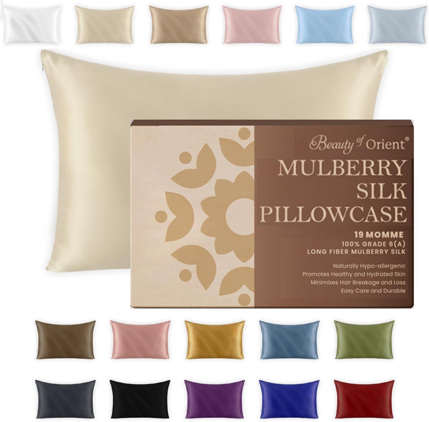19 Momme Premium Mulberry Silk Pillowcase for Hair and Skin | Handcrafted Hypoallergenic & Anti-Acne 100% Silk Pillow Cases with Zipper | Queen - 20" x 30", Vanilla Ice