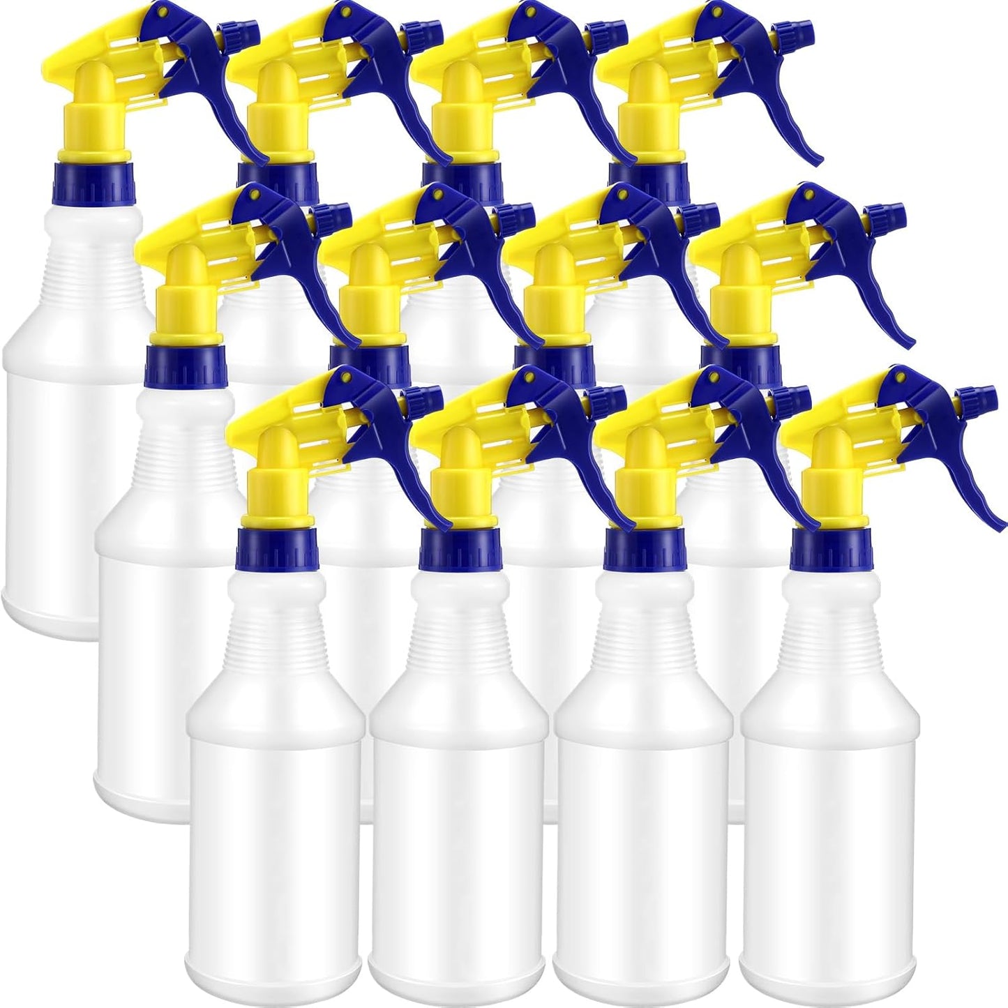 Eccliy 12 Pcs 16 Oz Plastic Spray Bottle, Adjustable Empty Reusable Sprayer for Cleaning, Planting, Water, Bathroom and Kitchen, BBQ, Commercial and Residential(Yllow&blue,Original)