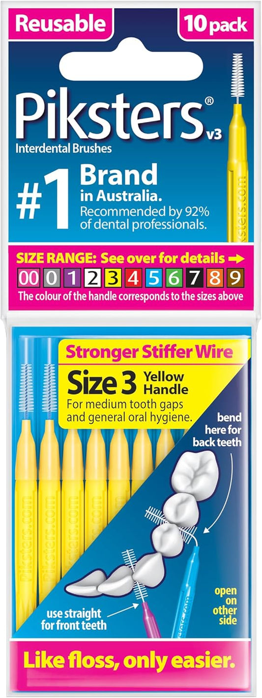 Piksters Interdental Brushes, Size 3, Yellow Handle