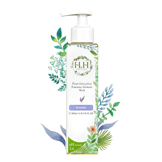 HH Herb & Health Feminine Wash for Women, pH3.6 Lactobacillus Cleanser with Botanical Extracts, Hydrating & Cooling Intimate Care for Odor, Dryness and Itch, Woody Scent