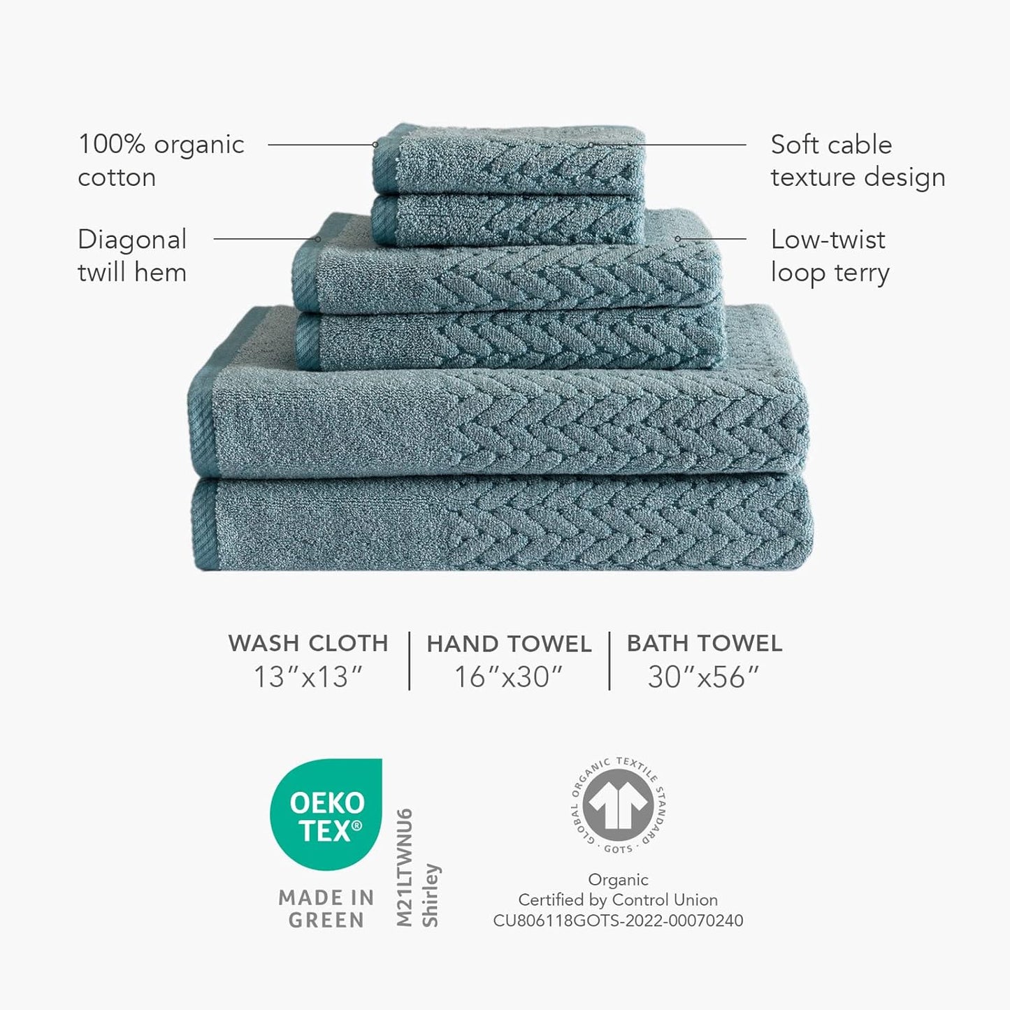 Texere 100% Organic Cotton Jacquard 650 GSM Premium Bath Towel Sets - Extra Absorbent Quick Dry and Plush (Cable, Excalibur, 4 Bath Towels)