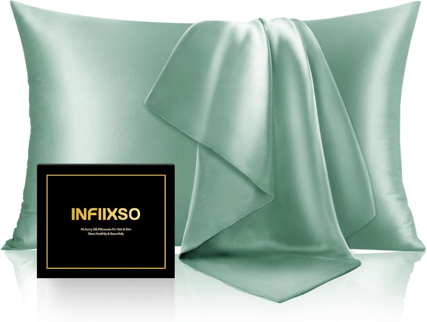 INFIIXSO Mulberry Silk Pillow Case King Size, Silk Pillowcase with Hidden Zipper 20"x36", Extraordinary Smooth and Soft Pillow Cases for Hair and Skin(Mint Green, 1 Pack)