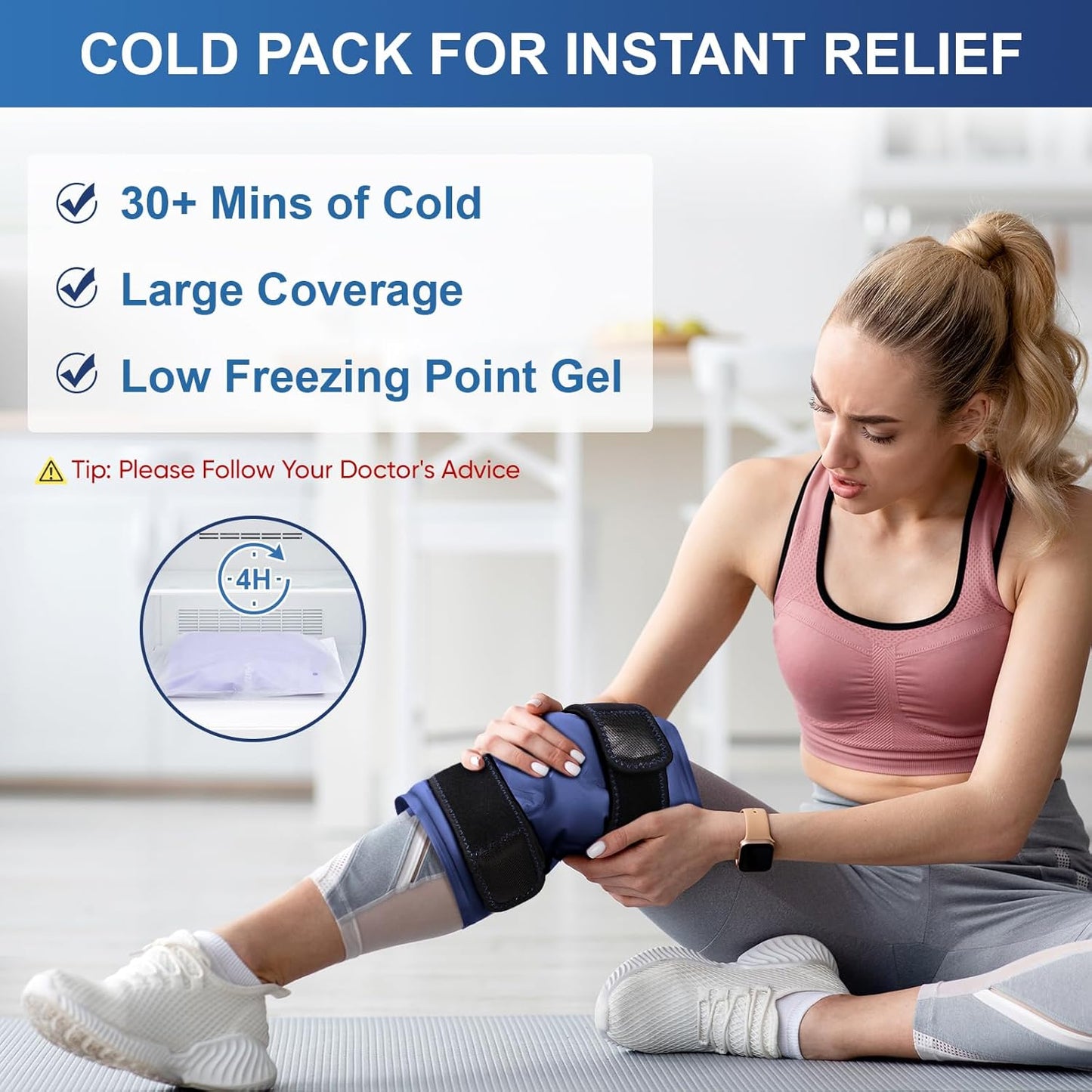 APEXUP Ice Pack for Knee Pain Relief, Large Reusable Wrap After Surgery, Flexible Gel Cold Pack for Injuries, Pain Relief for Back, Shoulder, Elbow, Ankle and Leg (Navy Blue, XXL, 1PK)