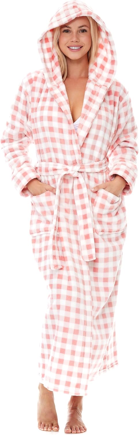 Alexander Del Rossa Womens Robe, Long Plush Bathrobe with Hood, Hooded Robes for Women Plus Size Bath Robe