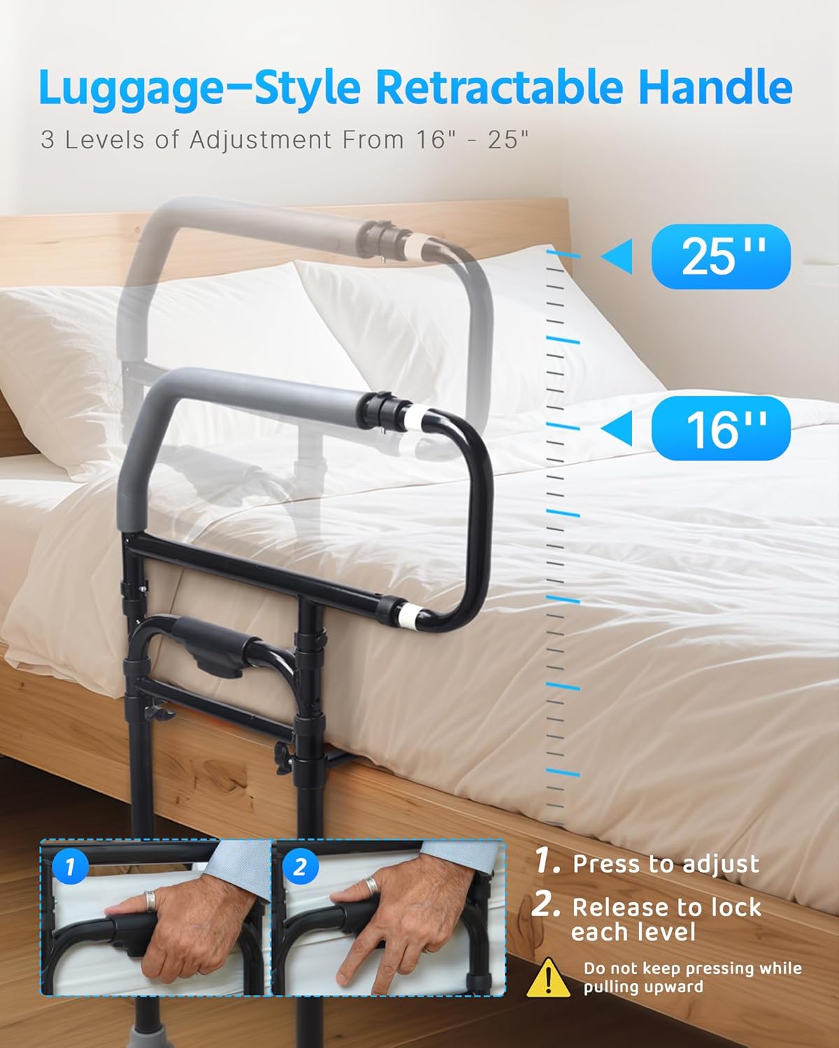 Sangohe Bed Rails for Elderly Adults Safety - Heavy Duty Bed Rail for Senior & People Falling Out of Bed - Bed Rail for Elderly, Height Adjustable, Fits Thick Mattress, Hold up to 300 Lbs, 504Q