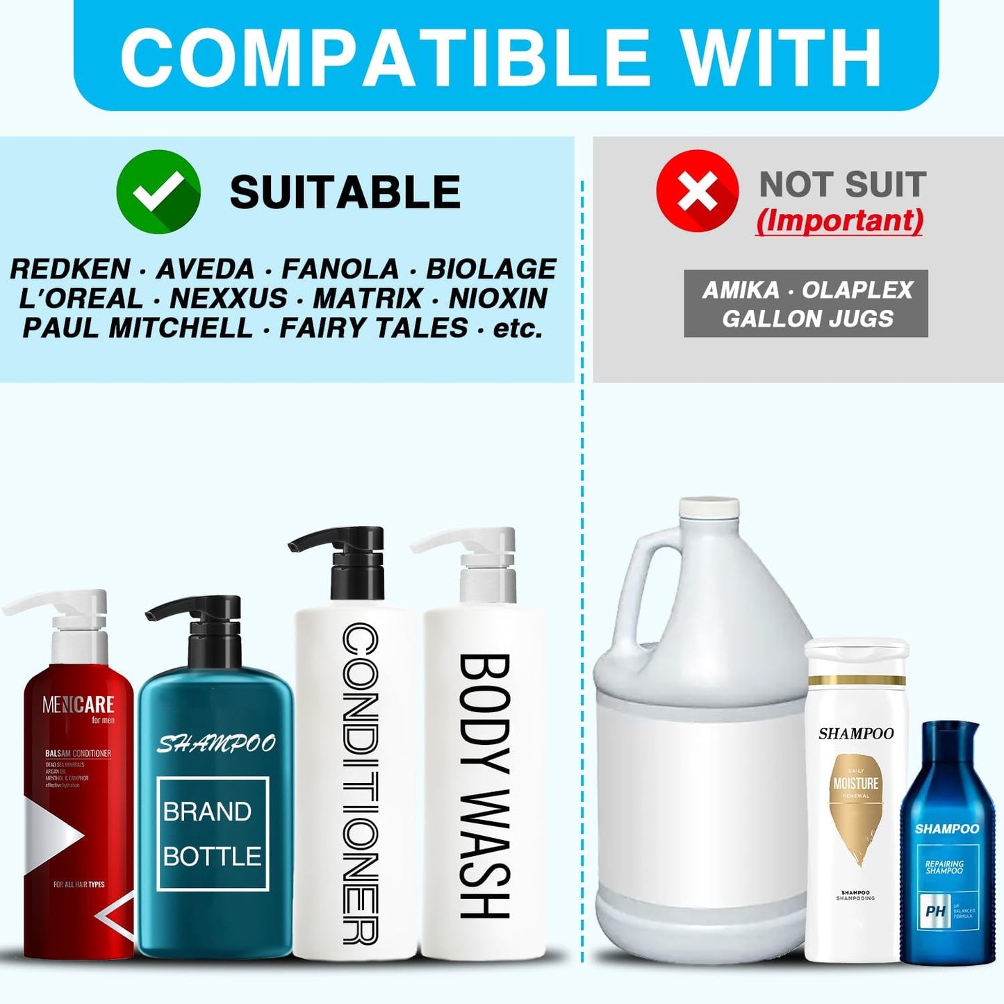 4-Pack Shampoo Pump for Liter 33.8 oz Shampoo and Conditioner, Pump Dispenser Fits Most Salon Brand Bottles with 1-inch Wide Opening, Black Replacement Pump for Hair Products, Body Wash, Lotion, Gel