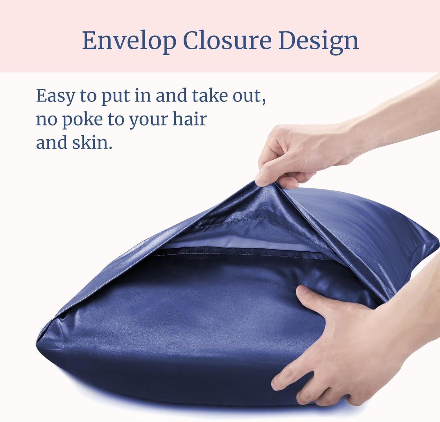 BEDELITE Satin Pillowcase for Hair and Skin, Super Soft and Cooling Similar to Silk Pillow Cases 2 Pack with Envelope Closure, Gift for Women Men(20"x26" Standard Size, Navy)