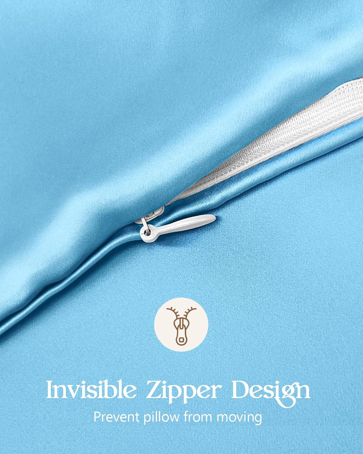 Silk Pillowcase 2 Pack - Pillow Cases King Set of 2 Size 20" x 36" for Hair and Skin Smooth Soft Breathable with Hidden Zipper Cooling Pillow Covers for Women, Light Blue