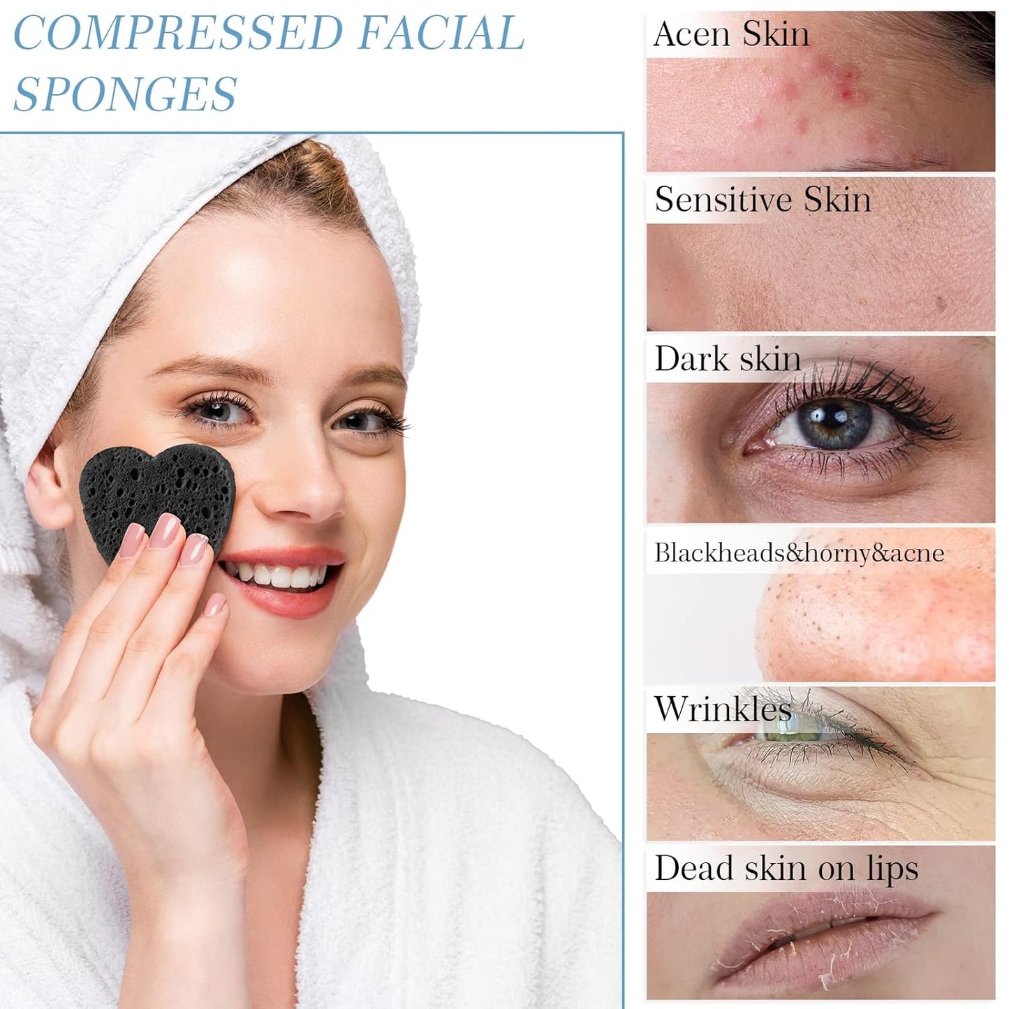 Sieral 120 Pcs Compressed Facial Sponges with Container Disposable Face Sponge Pads for Washing Face Cleansing Exfoliating Esthetician Makeup Removal(Heart,Black)