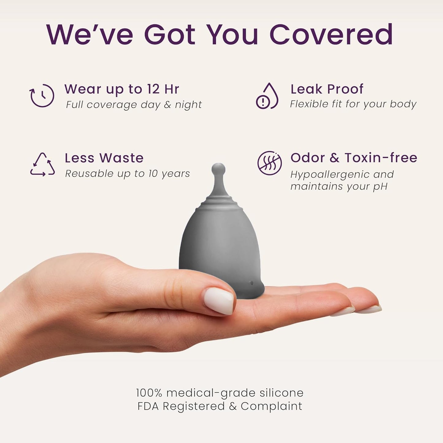 EcoBlossom Reusable Menstrual Cup and Case - The Most Reliable Medical Grade Silicone Period Cups - Comfortably use for 12 Hours (Small (Pack of 2), Gray Cup & Case)