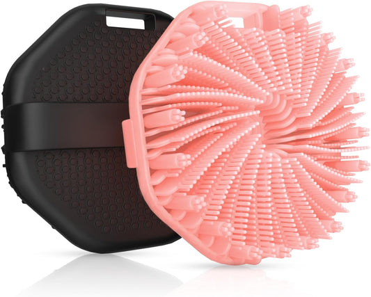 Silicone Body Scrubber 2 Counts, Exfoliating Body Wash Scrubbers Exfoliator, Shower Body Brush for Effective Showering Exfoliation and Gentle Massage (Black+Pink)