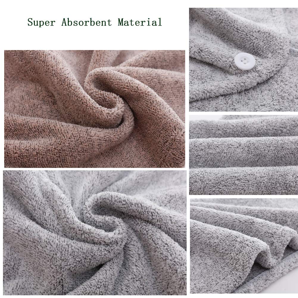 2 Pack Hair Towel Wrap,Rapid Carbon Fiber Hair Drying Towel with Buttons, Microfiber Hair Towel for Drying Curly Hair,Anti-frizz (Star Gray&Star Pink)