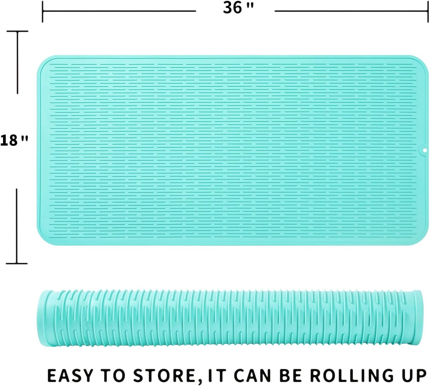 Silicone Dish Drying Mat for Multiple Usage,Easy clean,Eco-friendly,Heat-resistant Silicone Mat for Kitchen Counter or Sink,Refrigerator or Drawer Liner Mint 5XL 36inches x 18inches