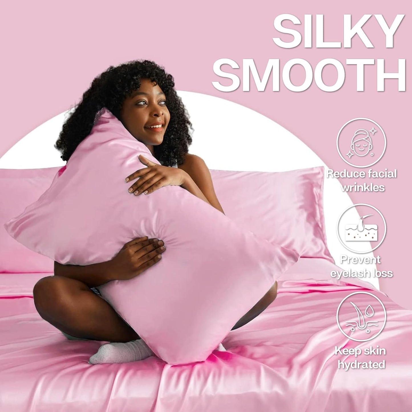 MR&HM Satin Pillowcase for Hair and Skin, Silk Satin Pillowcase 2 Pack, Standard Size Pillow Cases Set of 2, Silky Pillow Cover with Envelope Closure (20x26, Pink)