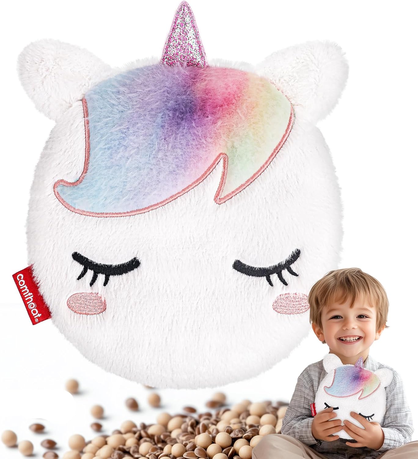 Unicorn Microwave Heating Pad for Pain Relief, Unscented Microwavable Heating Pads Stuffed Animal for Cramps, Neck Shoulder, Muscles, Natural Small Heat Pack Moist Heat with Washable Cover