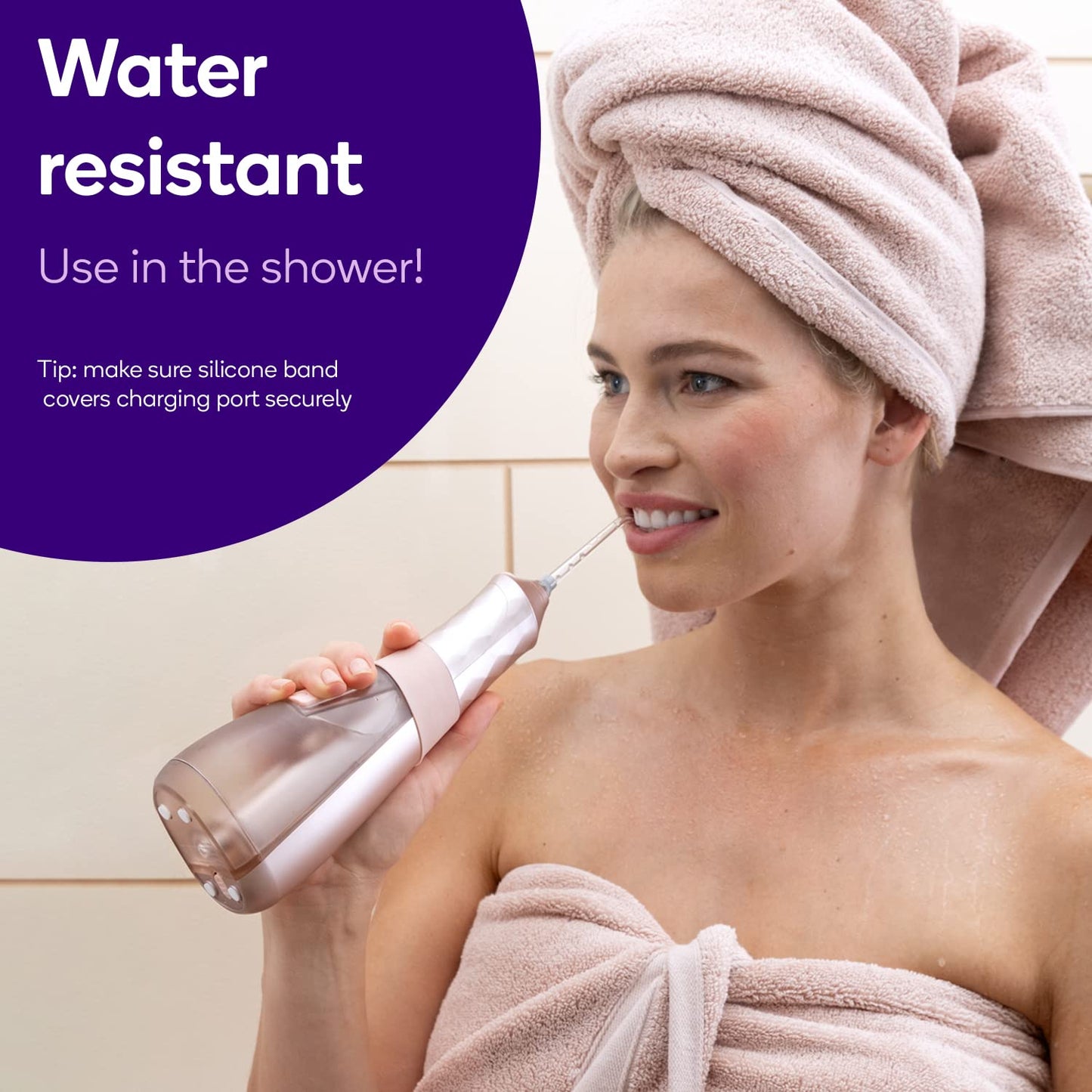 Burst Electric Water Flosser for Teeth Cleaning (3 Modes/Rose Gold) | Cordless | Plaque Removal Between Braces & Dental Work | Portable Floss | Refillable 110mL Tank