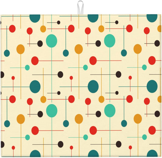 Mid Century Modern Atomic Retro Dish Drying Mat for Kitchen Counter Washable Drying Mat Absorbent Reversible Microfiber Yellow Drying Pad Kitchen Accessories 16"x18"