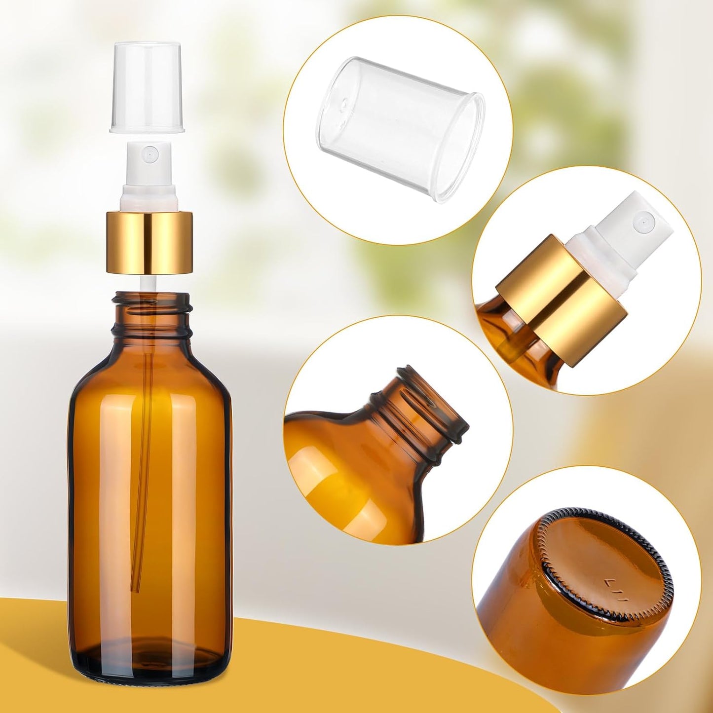 Maxcheck 50 Pieces 4oz Small Glass Spray Bottles for Essential Oil Empty Spray Mist Bottle Empty Fine Mist and Refillable Mister Refillable Liquid Containers for Perfumes, Cleaning(Brown, Gold)